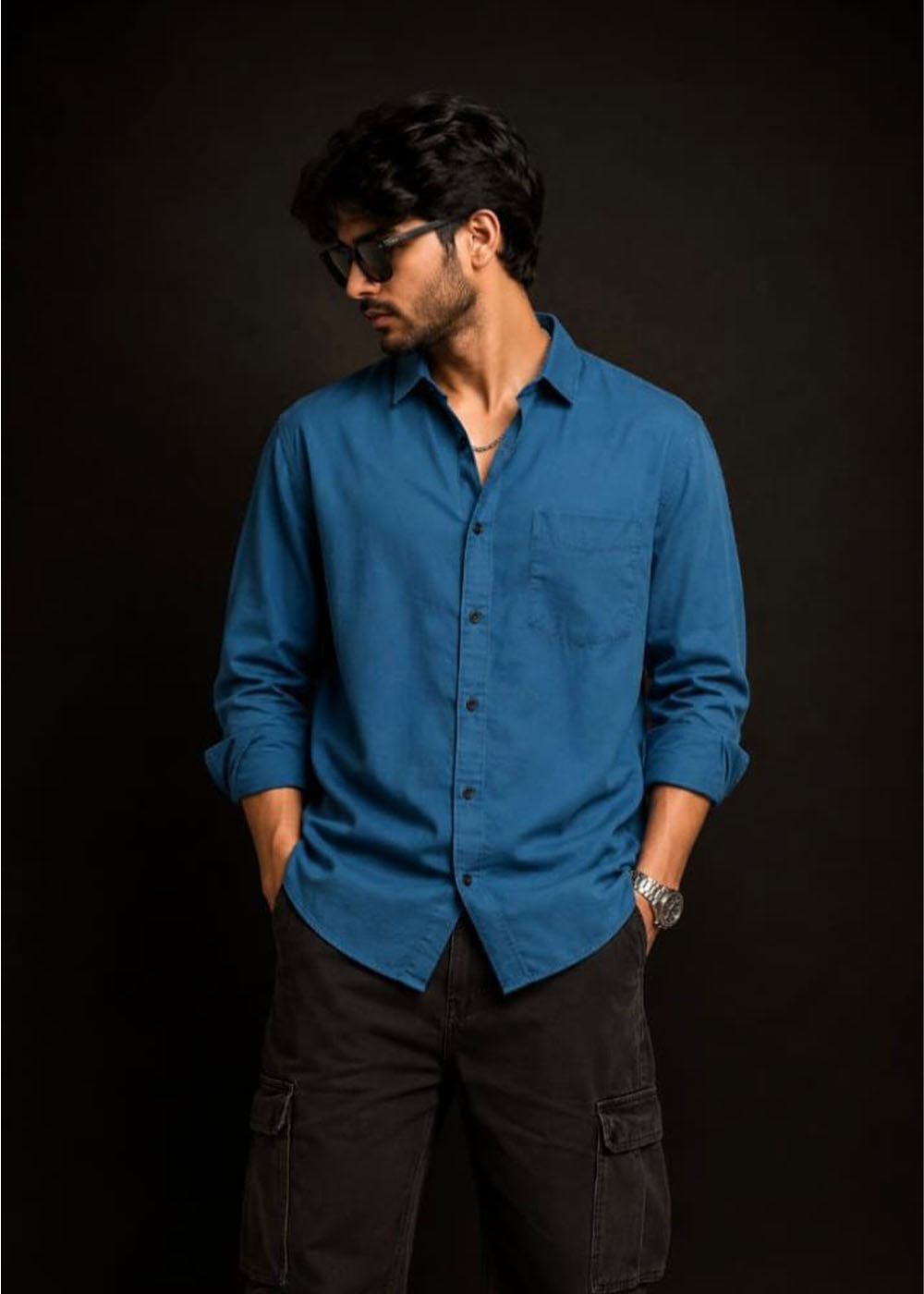 Men's Classic Solid Denim Button-Up