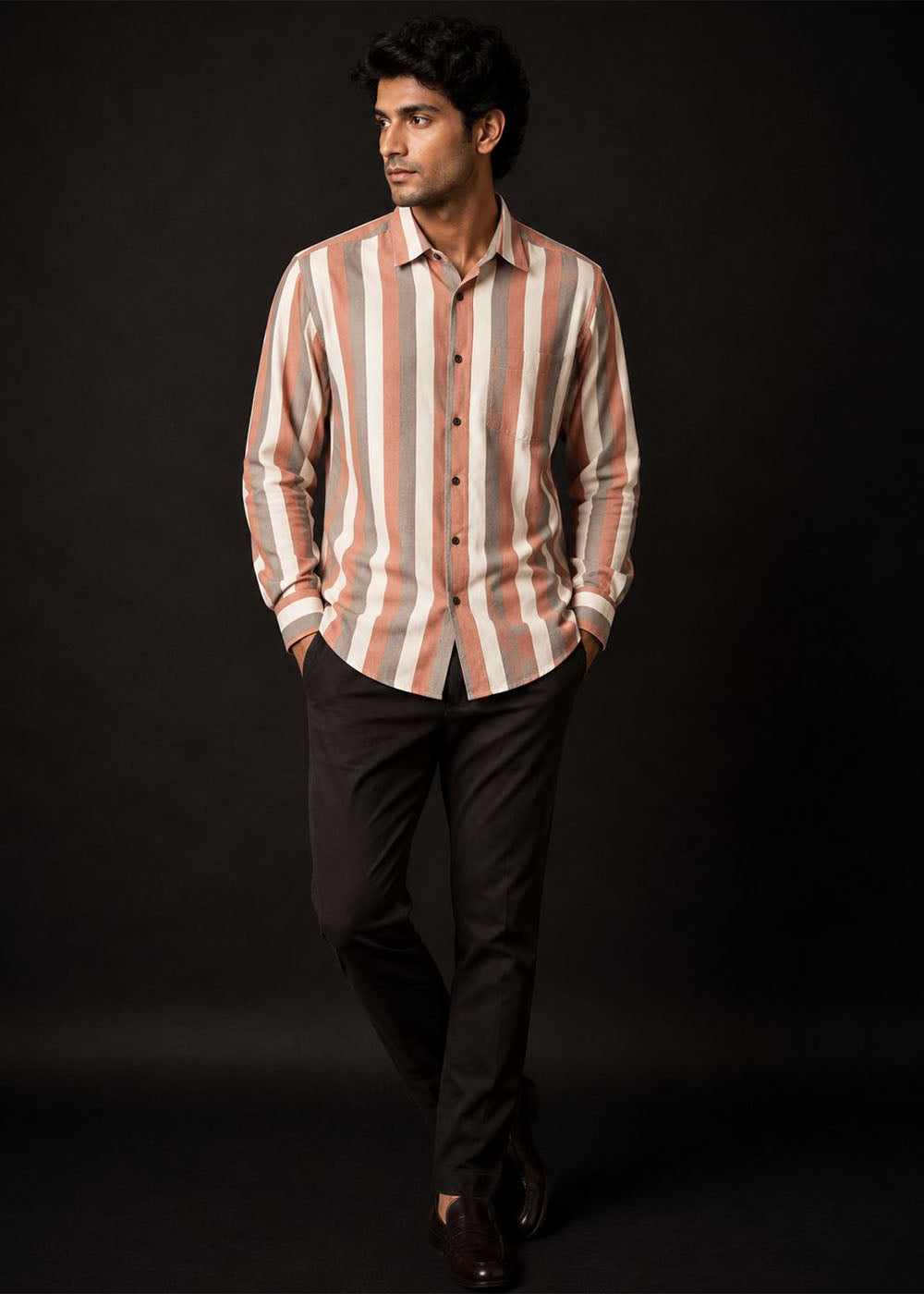 Casual Linen-Blend Striped Button-Down