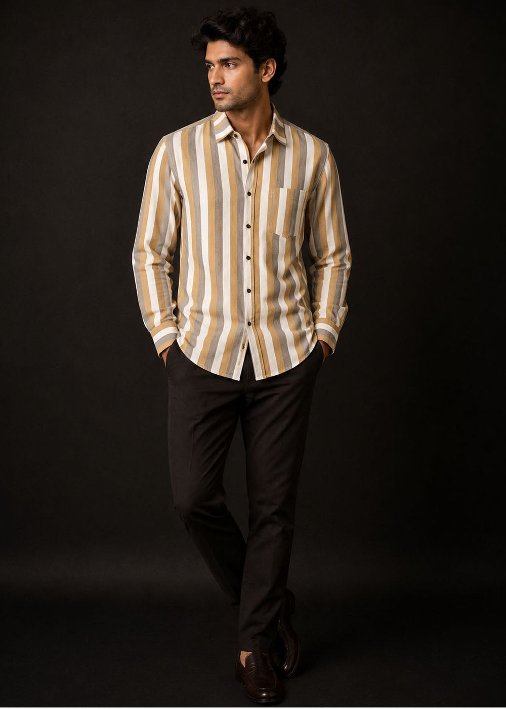 Breathable Cotton Candy-Striped Casual Shirt
